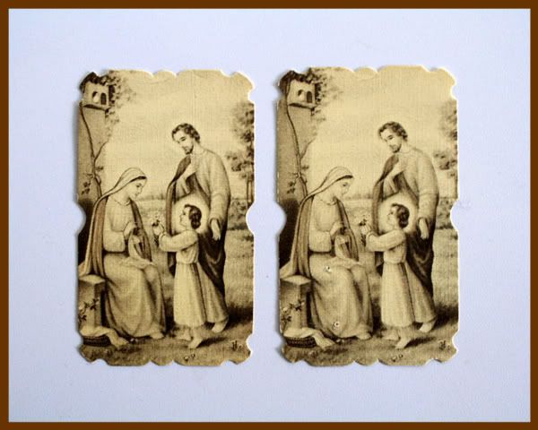Lot of 2 Vintage Die Cut Holy Cards † THE HOLY FAMILY † Jesus Mary 