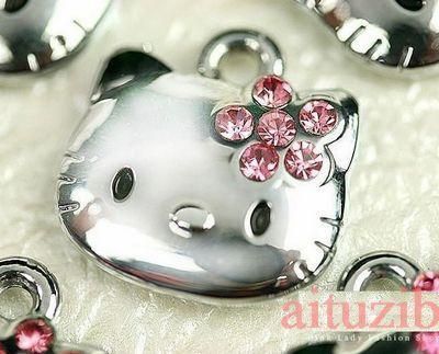 DIY wholesale 10pc pink hello kitty pendant metal charms eH2 Best Gift 