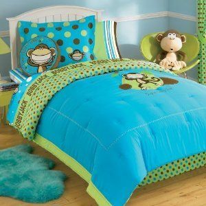 Adorable Going Dotty Blue Monkey Twin Comforter Brand New. Fast, Free 