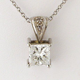 03 CT Princess Cut Diamond Pendant in 14k White Gold  