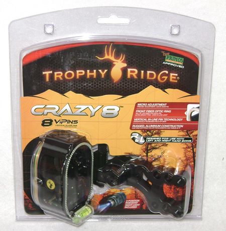 TROPHY RIDGE CRAZY 8 IN LINE PIN BOW SIGHT UNIVERSL NEW 754806124223 