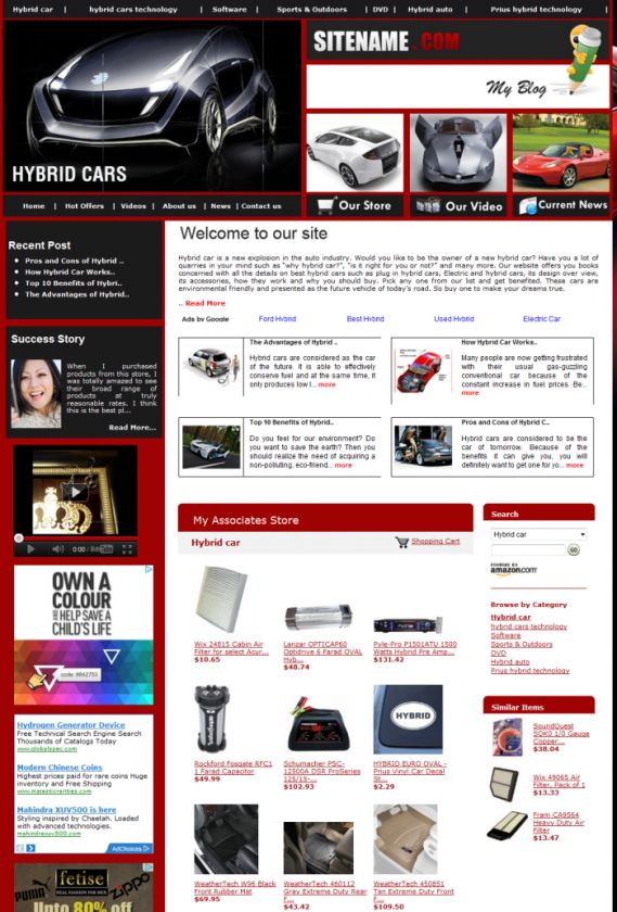   money making Hybrid Car Store  affliate Websites for sale  