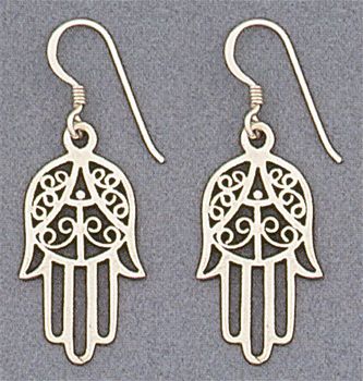 Sterling Silver Arabic Hamsa Fatima Dangle Earrings  