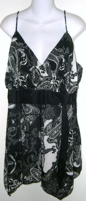 Black & white print asymmetrical sleeveless tunic top 1X  