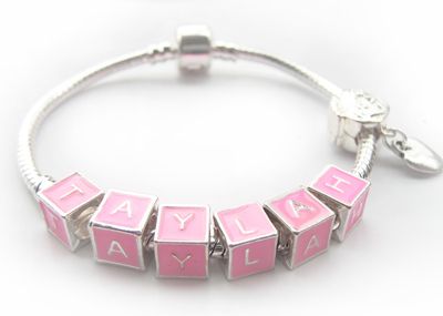 SP Personalized Pink Charm Bead Name Bracelet Gift Idea  