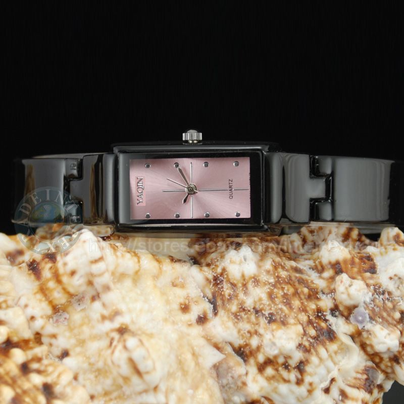 Ceramic Black+Pink Lady Dress Bracelet Wrist Watch Gift  