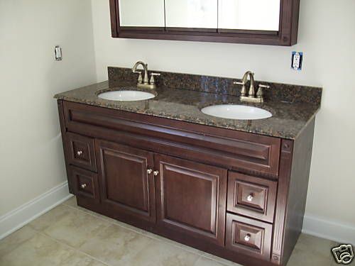 60x21 Cherry Stained Solid Wood Vanity Cabinet  