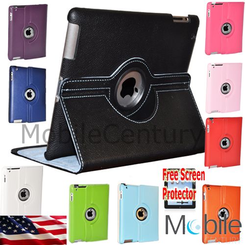 The New iPad 3 360° Rotating Magnetic PU Leather Case Smart Cover 