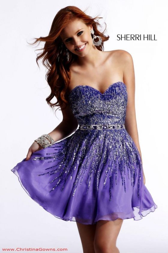 Sherri Hill Purple Short Prom Dress 8413 Size 6 NWT  