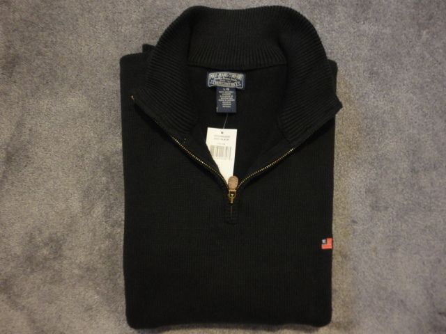 NWT Polo Ralph Lauren 1/2 Zip Long Sleeve Black Pull Over Knit Sweater 