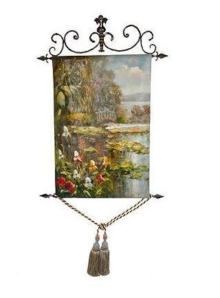 Tuscan Lily Pond Handpainted Oil Tapestry Wall Art   