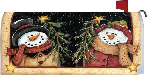 Primitive Wishing Snowman Snowlady Christmas Winter Magnetic Mailbox 