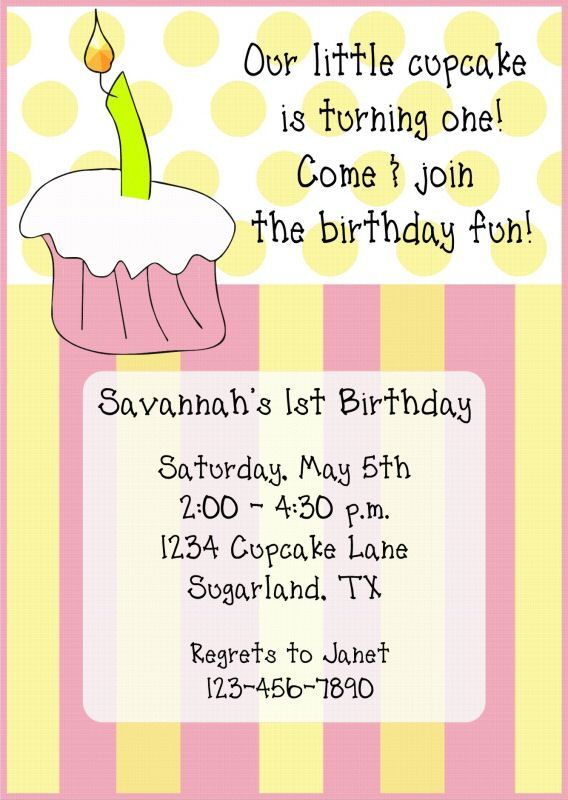 CUPCAKE 1st Birthday   Personalized Party Invitation  