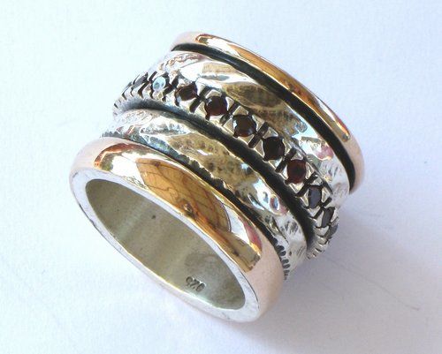 Sterling Silver Gold GARNET Ring Jewelry Spinning Bands  