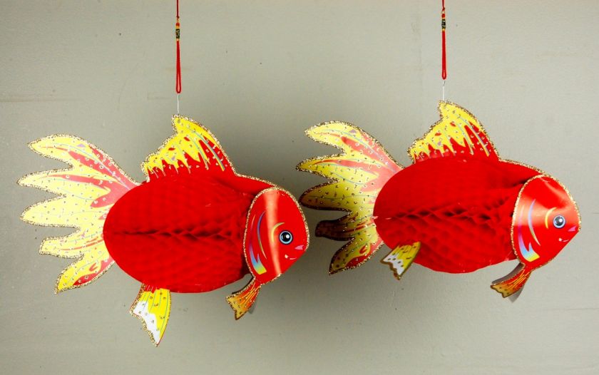 PAPER RED FISH DECORATION 2 PK Hanging Party Home Kids  